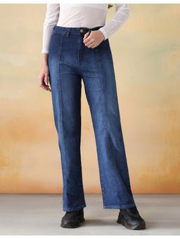 Flying Machine - Women Blue Cotton Solid Straight Jeans