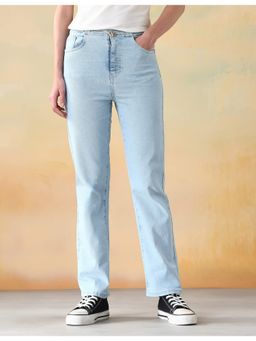 Flying Machine - Women Blue Cotton Solid Straight Jeans