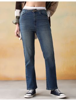 Flying Machine - Women Blue Cotton Solid Straight Jeans