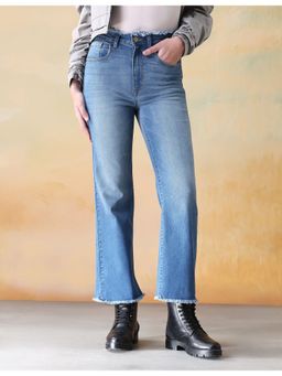 Flying Machine - Women Blue Cotton Solid Straight Jeans