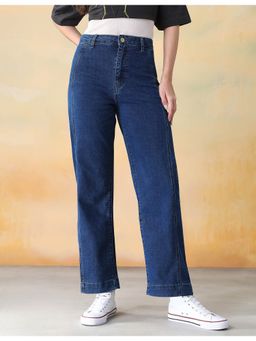 Flying Machine - Women Blue Cotton Solid Straight Jeans