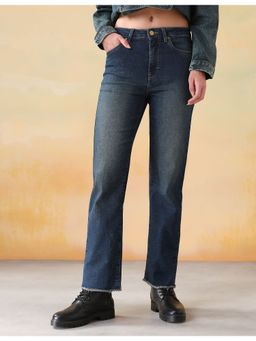 Flying Machine - Women Blue Cotton Solid Straight Jeans