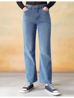 Flying Machine - Women Blue Cotton Solid Straight Jeans