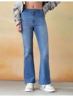 Flying Machine - Women Blue Cotton Solid Bootcut Jeans