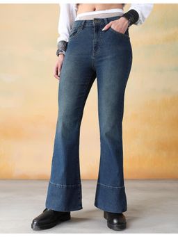 Flying Machine - Women Blue Cotton Solid Flared Jeans