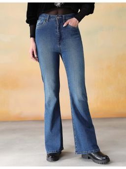 Flying Machine - Women Blue Cotton Solid Flared Jeans