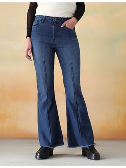 Flying Machine - Women Blue Cotton Solid Flared Jeans