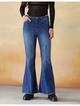 Flying Machine - Women Blue Cotton Solid Flared Jeans