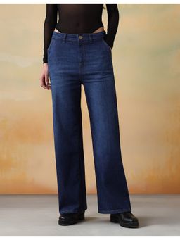 Flying Machine - Women Blue Cotton Solid Wide Jeans