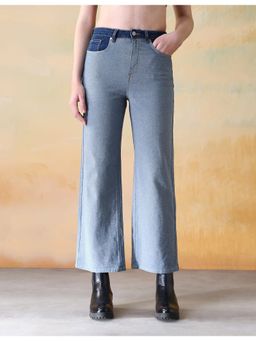 Flying Machine - Women Blue Cotton Solid Wide Jeans