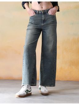 Flying Machine - Women Blue Cotton Solid Wide Jeans