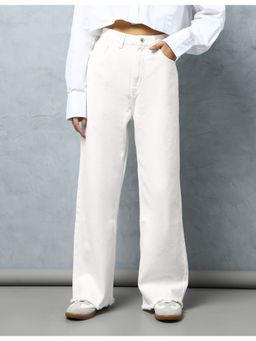 Flying Machine - Women White Cotton Solid Straight Jeans