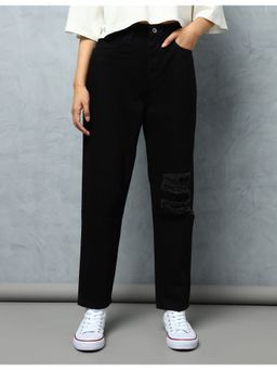 Flying Machine - Women Black Cotton Solid Straight Jeans