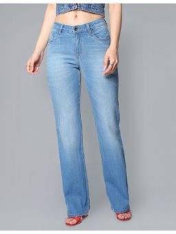 Flying Machine - Women Blue Cotton Solid Straight Jeans
