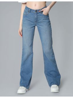 Flying Machine - Women Blue Cotton Solid Bootcut Jeans