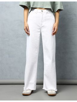 Flying Machine - Women White Cotton Solid Wide Jeans