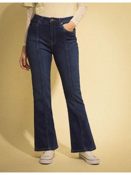 Flying Machine - Women Blue Cotton Solid Flared Jeans
