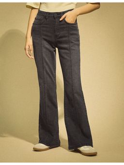 Flying Machine - Women Grey Cotton Solid Flared Jeans