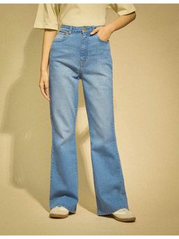 Flying Machine - Women Blue Cotton Solid Flared Jeans