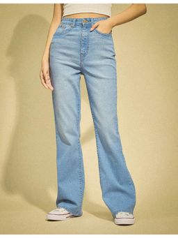 Flying Machine - Women Blue Cotton Solid Bootcut Jeans