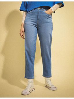 Flying Machine - Women Blue Cotton Solid Tapered Jeans