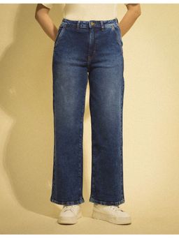 Flying Machine - Women Blue Cotton Solid Wide Jeans