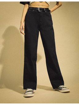 Flying Machine - Women Black Cotton Solid Straight Jeans