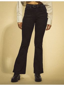 Flying Machine - Women Black Cotton Solid Flared Jeans