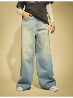 Flying Machine - Women Blue Cotton Solid Wide Jeans