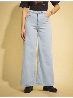 Flying Machine - Women Blue Cotton Solid Wide Jeans