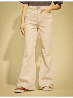 Flying Machine - Women White Cotton Solid Flared Jeans