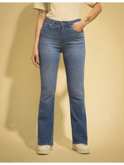 Flying Machine - Women Blue Cotton Solid Flared Jeans