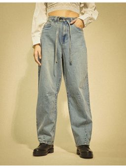 Flying Machine - Women Blue Cotton Solid Wide Jeans