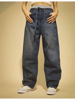 Flying Machine - Women Blue Cotton Solid Wide Jeans