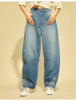 Flying Machine - Women Blue Cotton Solid Wide Jeans
