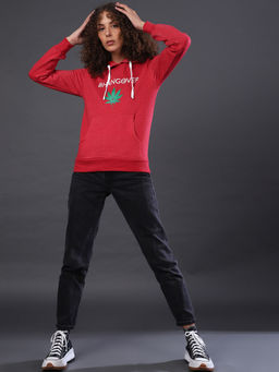 Campus Sutra - Maroon Women Printed Stylish Casual Hooded Sweatshirts