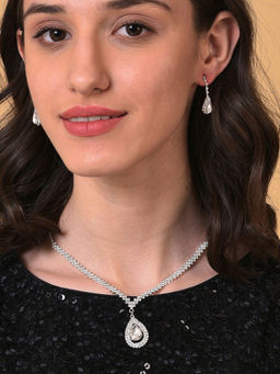 Sohi - Silver Plated White Stone Studded Jewellery (Set of 2)