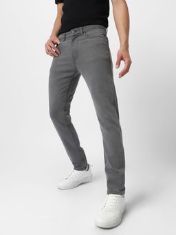 Urbano Fashion - Men Light Grey Regular Fit Washed Jeans Stretchable
