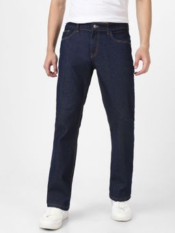 Urbano Fashion - Men Navy Blue Washed Bootcut Jeans Stretchable