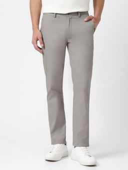 Urbano Fashion - Men Grey Cotton Slim Fit Casual Chinos Trousers