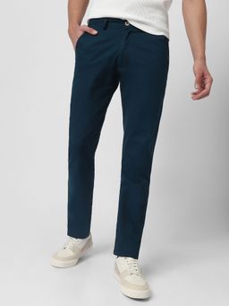 Urbano Fashion - Men Teal Cotton Slim Fit Casual Chinos Trousers