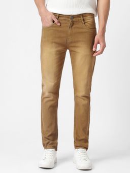 Urbano Fashion - Men Khaki Slim Fit Washed Jeans Stretchable