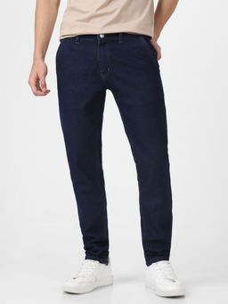 Urbano Fashion - Mens Dark Blue Slim Fit Washed Jeans Stretchable