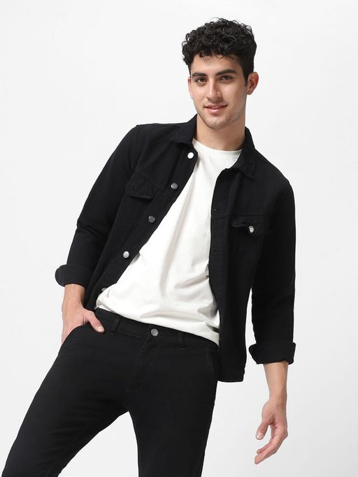 Buy Urbano Fashion Men's Black Regular Fit Washed Full Sleeve