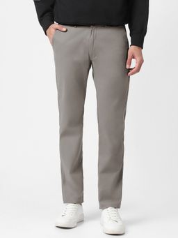 Urbano Fashion - Men Grey Cotton Slim Fit Casual Chinos Trousers Stretch