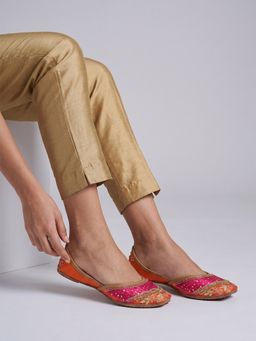 Dollphin - Women Orange -Pink Embellished Ethnic Juttis