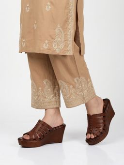 Dollphin - Leather Upper Women’S Tan Wedge Heels