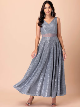 Indya Luxe - Grey Sequin Embroidered Gown