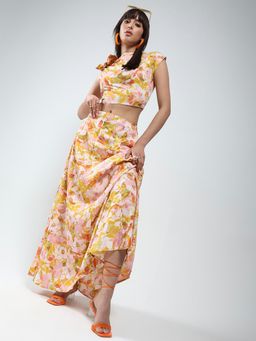 Sera - Yellow Printed Top Skirt Co-Ord (Set of 2)