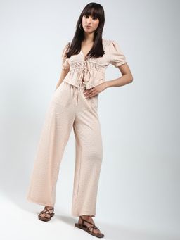 Sera - Women Ecru Solid Top And Trouser Co-Ord (Set of 2)